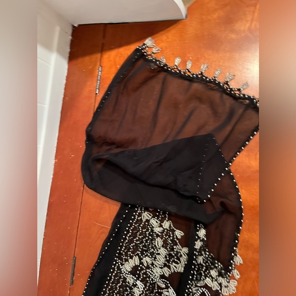 Gorgeous beaded shawl black chiffon with bead detail work. - Picture 2 of 5